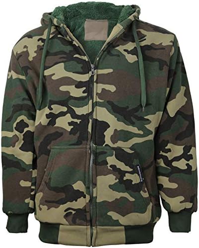 vkwear Men's Athletic Soft Sherpa Lined Fleece Zip Up Hoodie Sweater Jacket (XL, Camo Green)