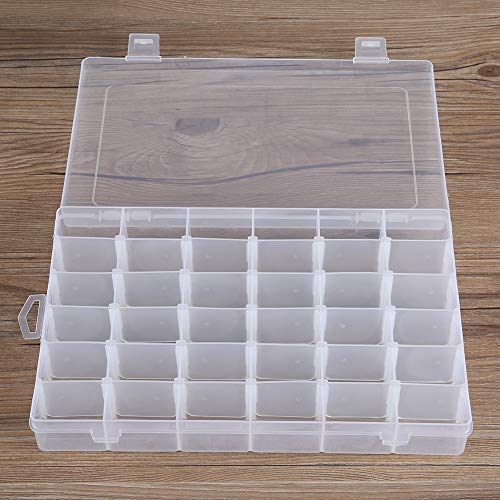 Neufday 36 Grids Clear Plastic Jewelry Box Organizer Storage Container with Adjustable Dividers