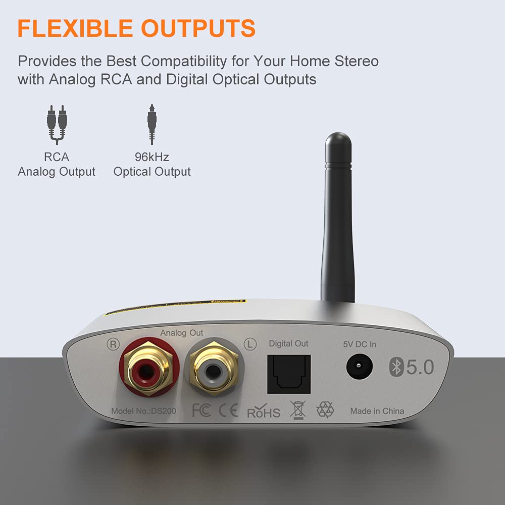 1Mii HiFi Bluetooth Music Receiver for Home Stereo with LDAC, Bluetooth Audio Adapter with Audiophile DAC aptX HD, RCA Optical Output for AV Receiver or Stereo Amplifier - Lavaudio DS200Pro