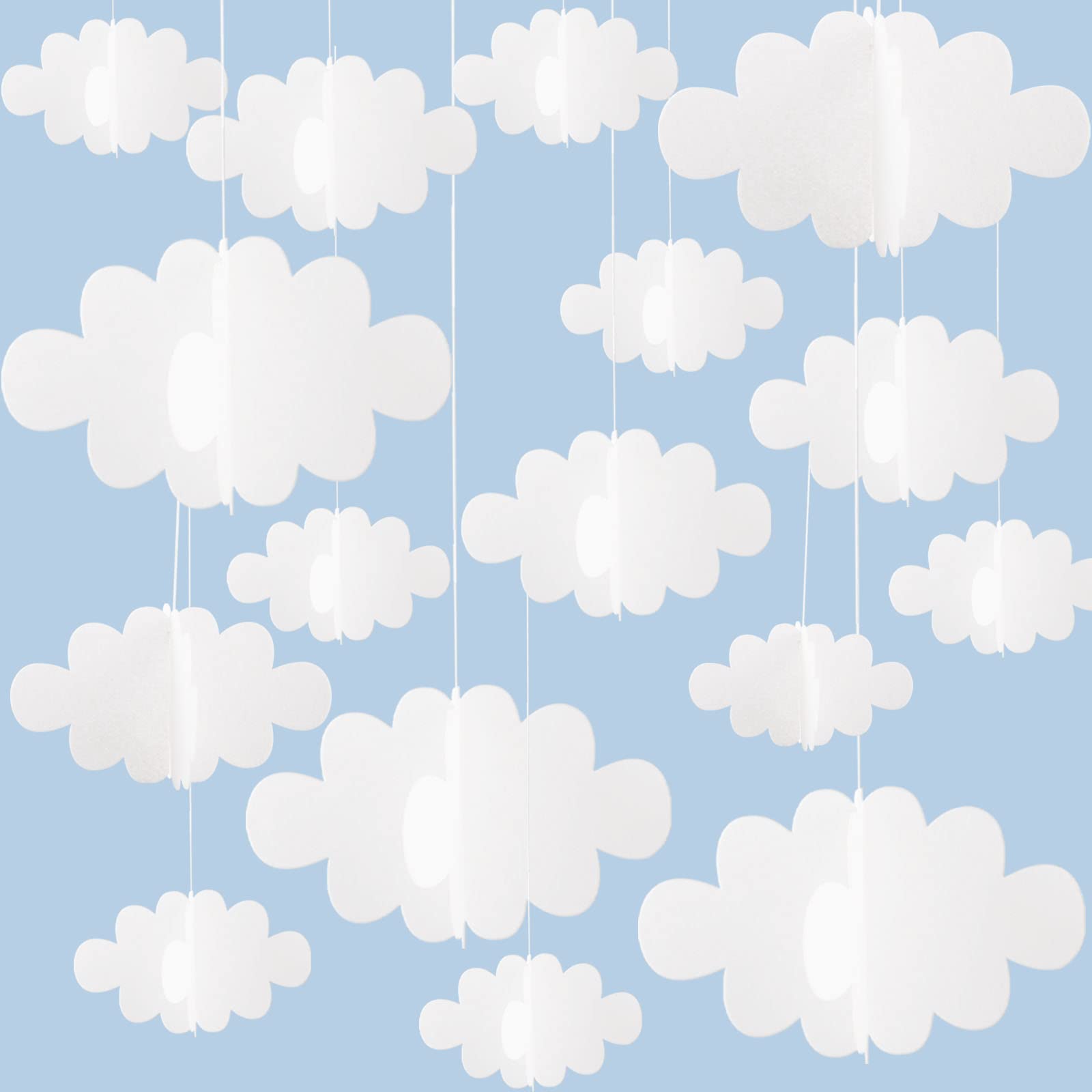 Photo 1 of 16 Pcs 3D Cloud Decorations Hanging Clouds for Ceiling Artificial Clouds Props Fake Cloud Ornaments Wall Decor Clouds Imitation Decorations Baby Shower Ceiling Party Nursery Children Room Art Wedding
