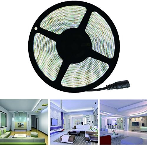 RoLightic SMD3528 Waterproof 6000K Cool White LED Strip light,5M 16.4ft 300LEDs DC 12V LED Light Strip (Cool White)