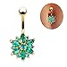 Phoenix b2c Sanwood Beautiful Flower Cubic Zirconia Belly Button Bar Barbell Navel Ring Body Piercing Jewelry (Golden + Green)