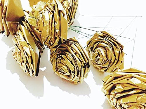 Metallic Gold Paper Roses Anniversary Gift Home Décor Wedding Bouquet Bridal Bridesmaids Boutonnière Buttonhole Christmas Decorations (12 Stemmed Roses)