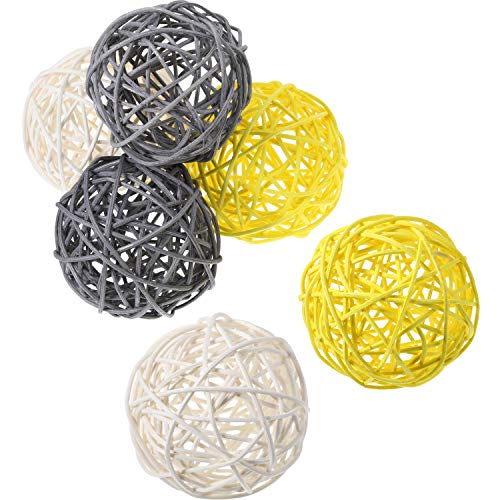 Yaomiao 6 Pieces Wicker Rattan Balls Decorative Orbs Vase Fillers for