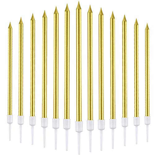 Hicdaw 60PCS Birthday Candles Birthday Party Long Thin Cake Candles Metallic Birthday Candles in Holders for Birthday Wedding Party Cake Decorations - Thumbnail 7