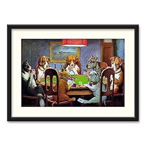 Black Paper Framed Canvas Wall Art for Living Room, Bedroom Pokers Dogs Canvas Prints for Home Decoration Ready to Hanging - 16"x24" inches