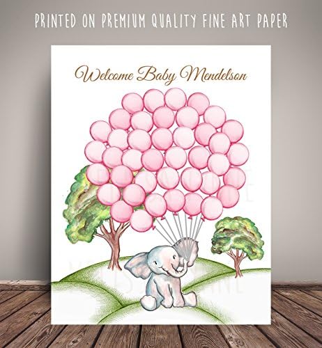 Watercolor Elephant in the Hills Baby Shower Guest Book Alternative - Guests sign a balloon! WCEHT-BL GV