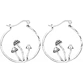 Retro Mushroom Hoop Earrings for Women Crystal Cubic Zirconia Round Circle Huggie Dangle Drop Earring Cute Jewelry Gifts