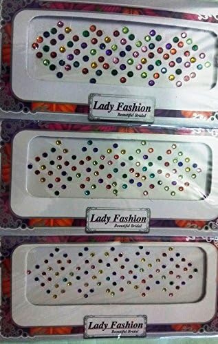 RSI USA - LADY FASHION - Multi colored - Various sizes & shapes - Self Adhesive Temporary tattoo reusable Body jewel stickers tilakam potu tika Face
