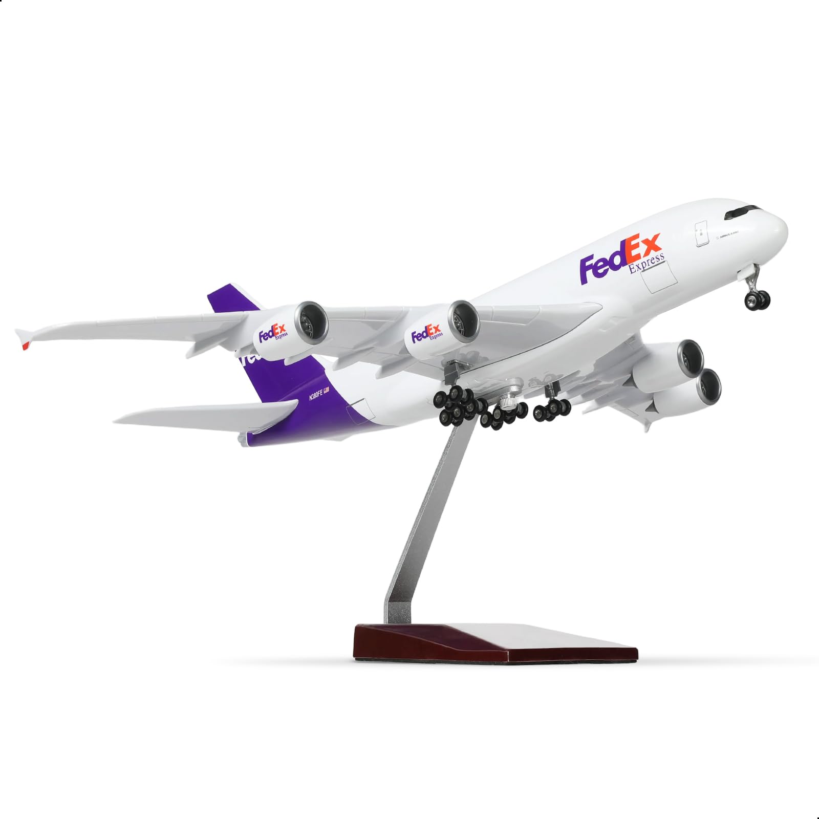 1/200 A380 for FedEx Model Aircraft - Die-Cast for Airbus A380 Model Airplane Kit with Stand (14 in-L) Pre-Built Model Aircraft for Adults Aviation Gifts Tabletop Collection Display