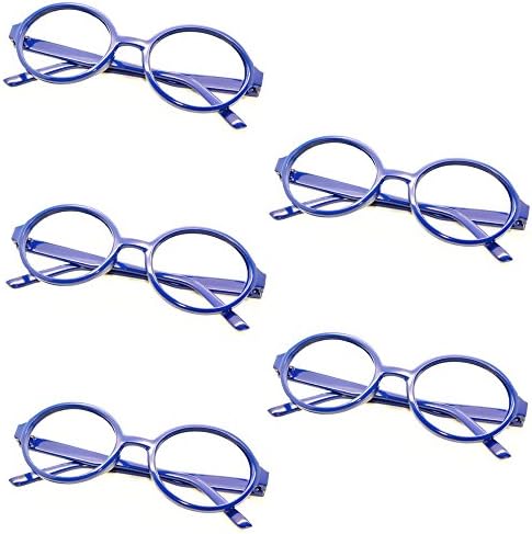 5 X FancyG® Retro Geek Nerd Style Oval Round Shape No Lens Glass Frame - Blue