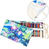 Damero 72 Canvas Colored Pencils Wrap, Roll up Pen Holder Case with Zipper Pouch for Accessories, Cute and Multi-purpose (NO Pencil included)