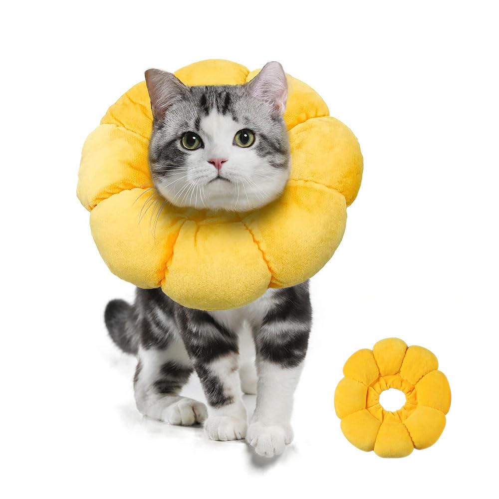 LATRAT 1 Piece Cat Collar Sunflower Cat Recovery Collar for Cats Adjustable Protective Collar for Kittens Small Dogs Wound Healing After Pet Surgery, S