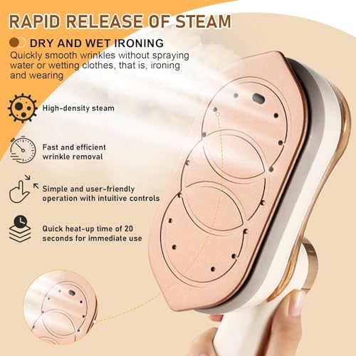 TERRIFI Steamer for Clothes, 1200W Foldable Handheld Travel Steamer, Mini Steam Iron, Fast Heat Up, Portable Garment Steamer for Home and Travel, 180ml Water Tank, White