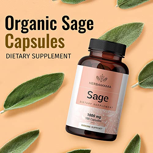 HERBAMAMA Sage Capsules 1000mg, 100 Capsules Organic Salvia
