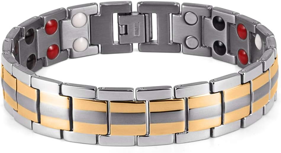 WANZIJING Magnetic Bracelets for Man, Double Row 4 in 1 Bio Elements Energy Health Care Bangle Jewelry for Arthritis and Carpal Tunnel