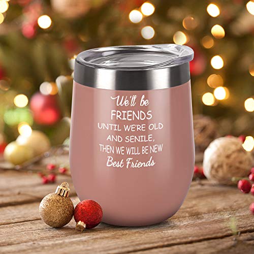 We'll Be Friends Best Friend Wine Tumbler, Inspirational Friendship Birthday Gifts for Women Girls Sisters, Gingprous12 Oz Insulated Wine Tumbler Cup, Blush Gold - Thumbnail 4