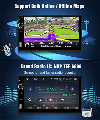 PUMPKIN Android 8.0 Car Stereo Double Din GPS Radio with 4GB RAM, WiFi, Support Fastboot, Backup Camera, Android Auto, 128GB USB SD, AUX, 7 inch Touchscreen - Thumbnail 3