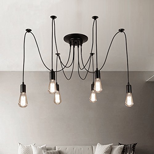 ZHMA Antique Classic Pandent Lights, Ajustable DIY Ceiling Spider Light E27, Rustic Chandelier, Industrial Hanging Light Dining Hall Bedroom Hotel Decoration, 6 Arms(Each with 1.7m Wire)