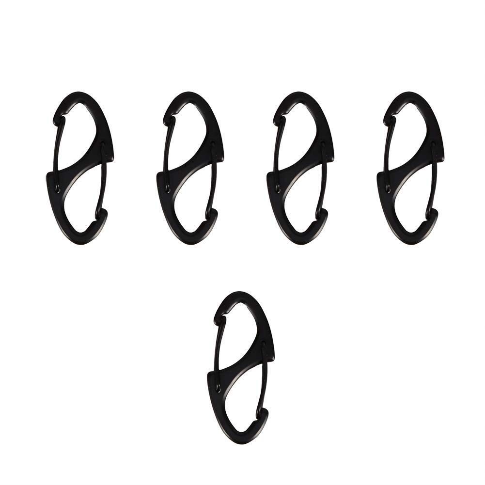 Demeras 5pcs Spring-lock Mini Electroplate S-style Carabiner Alloy Metal Keychain Carabiner Hook Portable Key Hanging Buckle for Outdoor Activity Camping Fishing Hiking Traveling(Black)