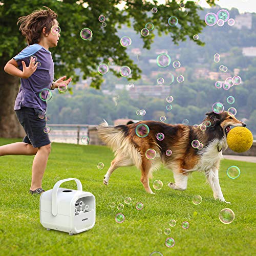 ENKEEO Bubble Machine for Kids Professional Blowing Maker, Powered by Plug-in or Battery, Automatic High Output Portable Blower for Birthday Parties, Festivals, Stages, Weddings, Outdoor/Indoor Use