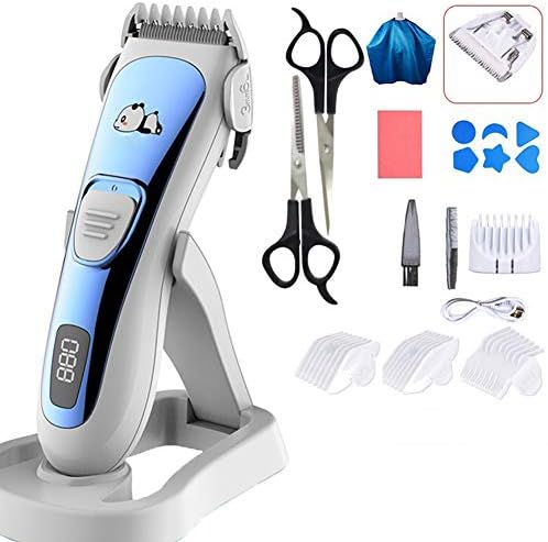 DIMOYANG Hair Clippers for Babies Waterproof movement, quiet and soft, light body, a variety of head comb, LCD screen, digital display power, USB charging, safe and fast,Blue