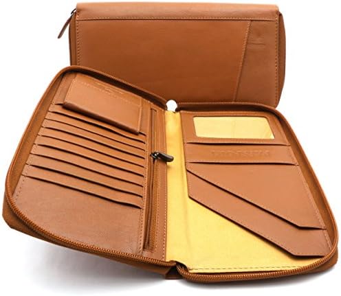 Bifold Tan Genuine Leather Large Travel Passport Zip-Around Wallet