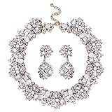 Jane Stone Fashion Gold Collar Necklaces Bling Rhinestone Jewelry Set for Women Girls(Fn1389-White)