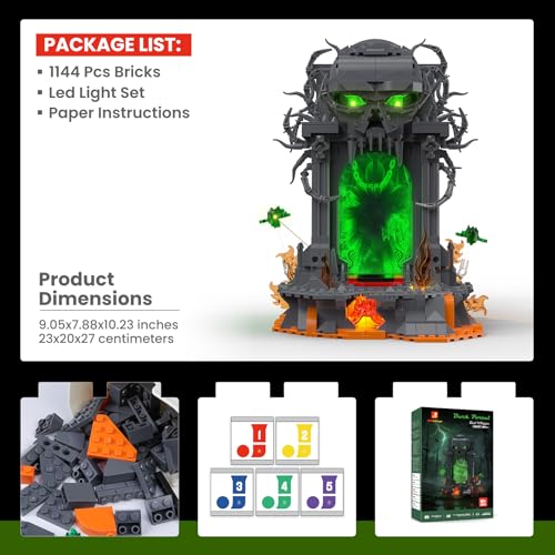 JMBricklayer Dark Portal Clamping Blocks Adults, Gothic Skull Gate, Model Building with Light, 40006 Fantasy Collector Exhibition Set, Halloween Building Blocks, Gifts for Players, Men from 14 Years