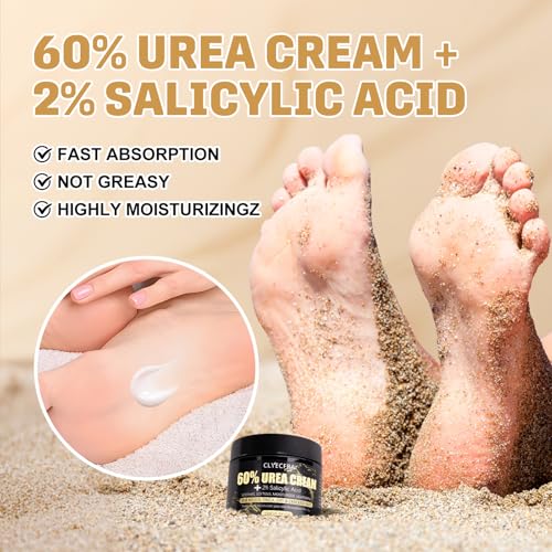 Clyecfra 60% Urea Cream with 2% Salicylic Acid, Urea Cream 60 Percent for Feet & Hands- Maximum Strength Moisturizer for Rough, Dry, Thick & Cracked Skin, Callus Remover, Deep Hydration, 150g