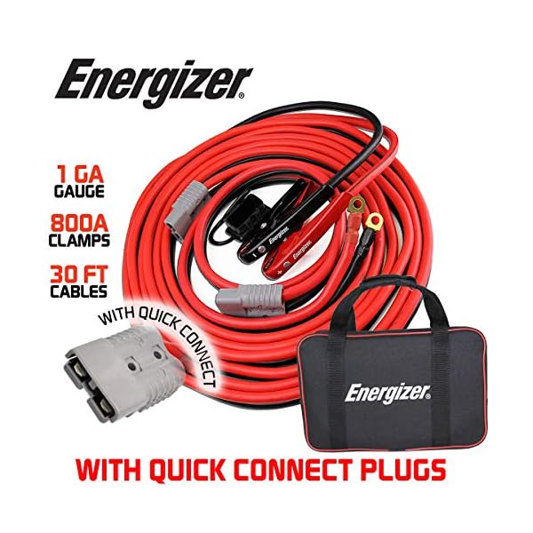 Energizer Jumper Cables, 30 feet, 1 Gauge, 800A, Booster Battery Cables