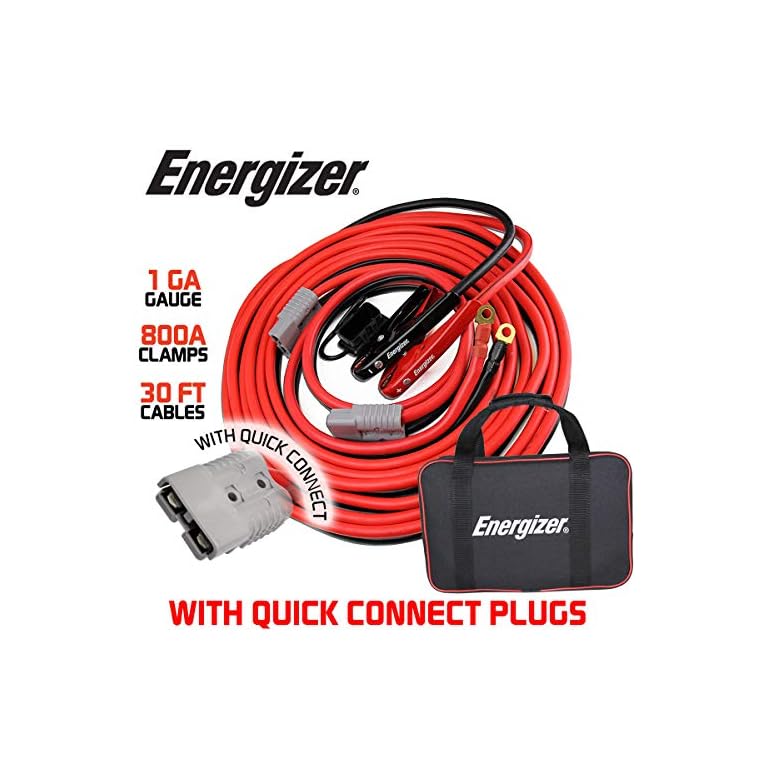 Energizer Jumper Cables, 30 feet, 1 Gauge, 800A, Booster Battery Cables