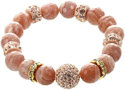 GemmaG Peach Moonstone with Champagne and White Crsystal Beads Stretch Bracelet
