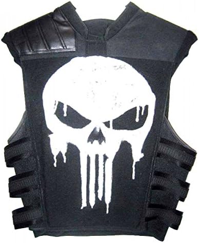 Punisher War Zone Frank Castle Tactical Real Leather Jacket Mens Black Biker Vest