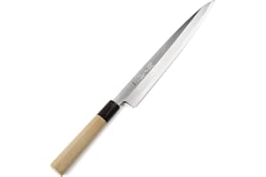 Syosaku Japanese Sushi Sashimi Chef Knife Shiroko(White Steel)-No.2 D-Shape Magnolia Wood Handle, Yanagiba 9.5-inch (240mm)