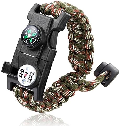 Survival Bracelet [pack of 2] , CHIRISEN 20 in 1 Survival Paracord Bracelet, Survival Gear Kit with SOS LED Light, Emergency Knife, Whistle, Compass, Fire Starter for Camping, Climbing, Waterproof