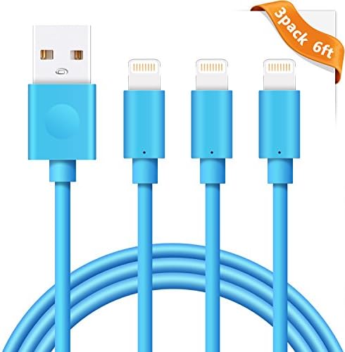 iPhone Charger Cable, Areker 3 Pack 6Ft iPhone USB Charging Lightning Cable 8 Pin Sync Cord for iPhone 7 Plus 6s 6 Plus SE 5s iPod Nano Touch 5 iPad Mini Air (Blue)