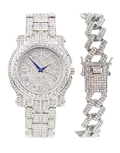Charles Raymond Bling-ed Out Silver Round Luxury Mens Watch w/Bling-ed Out Bracelet - L0504B, L0504RNB ZZ Silv Silv, mens, L0504B (L0504RNB ZZ Silv Silv)