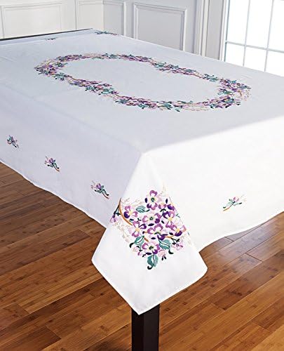 Purple Flower Wreath Tablecloth 50 x 68"