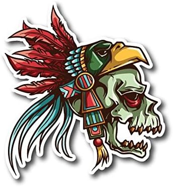 #10613 Native American Indian Skull Sticker Decal for Car Bumper, Motorcycles, Windows, Laptops, Walls and More (3")