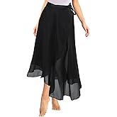 Lusofie Long Dance Wrap Skirt Women Ladies Long Sheer Dance Skirts , Ballet Wrap Skirt Chiffon Skirt with Adjustable Belt