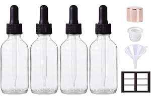 Stellacare 4P 2oz Clear Glass Dropper Oil Bottles for Hair Eye Dropper Bottle Leak Proof Travel Bottles