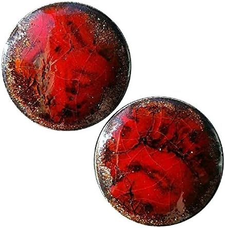 Pair - Red Ruby Aventurine Glass Ear Plugs Organic Handmade double-flared gauges Essential Oil Diffuser