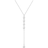 Foxgirl Lariat Gold Necklace for Women, Dainty Long Necklace 14k Gold Plated/Silver Y-Shaped Pendant Necklace Trendy Layered Cz Beaded Chain Drop Necklaces Simple Gold Jewelry For Women Gift