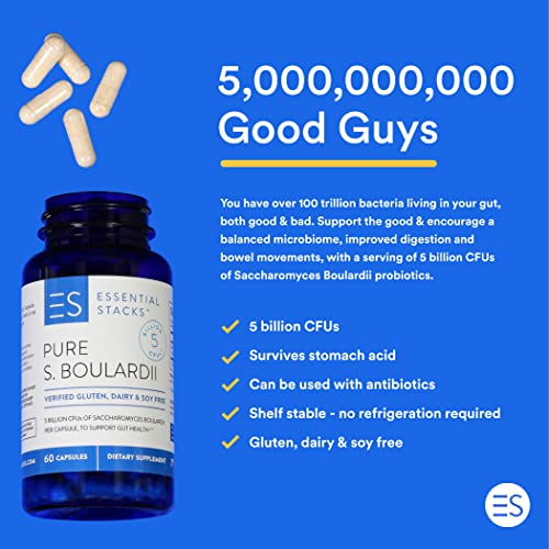 Essential Stacks Saccharomyces Boulardii Probiotics (NonGMO & Gluten