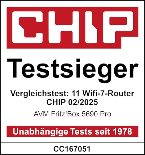 FRITZ!Box 5690 Pro (Wi-Fi 7 Premium DSL- und Glasfaser-Router mit Triband (2,4 GHz, 5 GHz, 6 GHz) bis zu 18,5 GBit/s, für Glasfaser & DSL-Anschlüsse, WLAN Mesh, DECT-Basis, deutschsprachige Version) 8