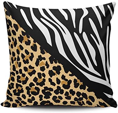 KAQIU Home Decoration Throw Pillowcase Tan and White Stylish Leopard Print and Zebra Print Custom Pillow case Cushion Cover Fashion Chic Design Double Sided Printed Square Size 24X24 Inch