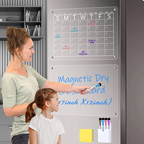 Acrylic Magnetic Dry Erase Board Calendar for Fridge,17”x12\