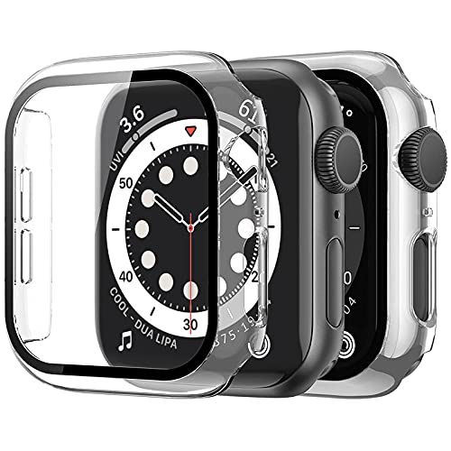 EWUONU[2 Pack Watch Case Compatible for Apple Watch Series 6/SE/5/4/3 40mm with Tempered Glass Screen Protector, Hrad PC Clear Watch Bumper Full Coverage Protective Cover for iwatch Accessories[40mm]