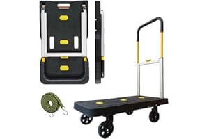 HBFBDRCT Folding Hand Truck 330 Lbs Heavy Duty Luggage Cart, Portable Utility Dolly Platform Cart with Adjustable Handle for Auto, Luggage, Personal, Travel, Moving Shopping and Office Use(Yellow)